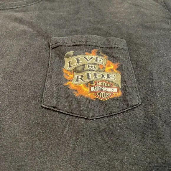 - Harley Davidson Wurtsboro, NY - Hanes Beefy Black Pocket T-Shirt - Men's XL - Picture 3 of 12